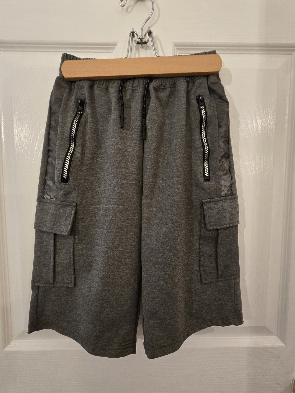 Boy's Gray Cargo Athletic Shorts with Zipper Pockets